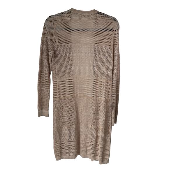 White House Black Market Long Open Cardigan Small Beige Pointelle Open Knit READ - Picture 7 of 13